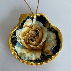 Handcrafted Shell Ornament Floral Gold Decoupage